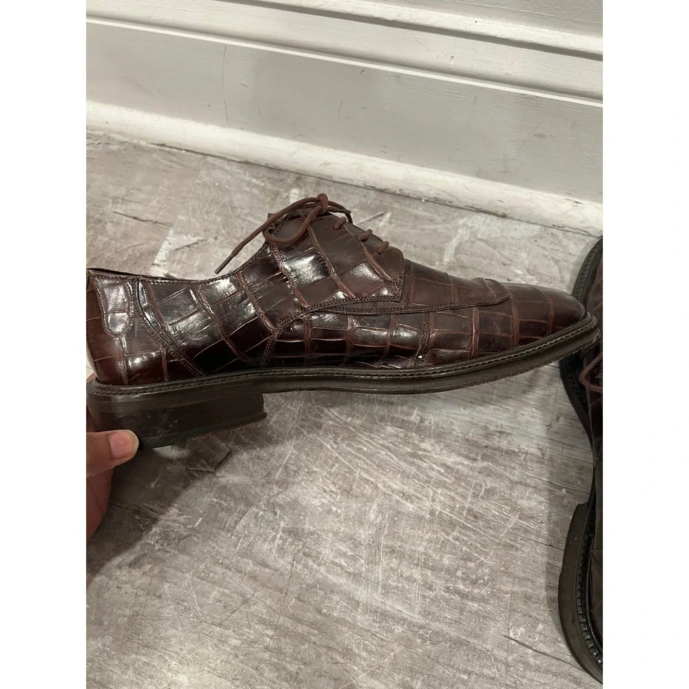 Bottino Mens Brown Genuine Alligator Leather Oxfords SZ 10 Made in Spain Luxury
